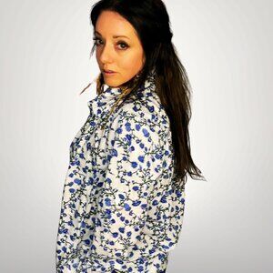 Jessica Blue Floral Button Down Blouse Size 16